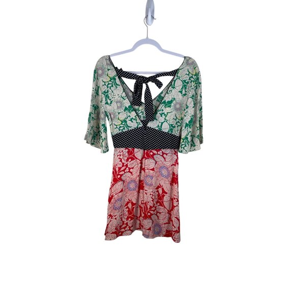 Topshop Womens Floral Patchwork Bell Sleeve Mini Dress 4 Multicolor - Picture 4 of 9